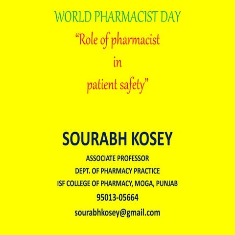 Role of Pharmacist in patient safety