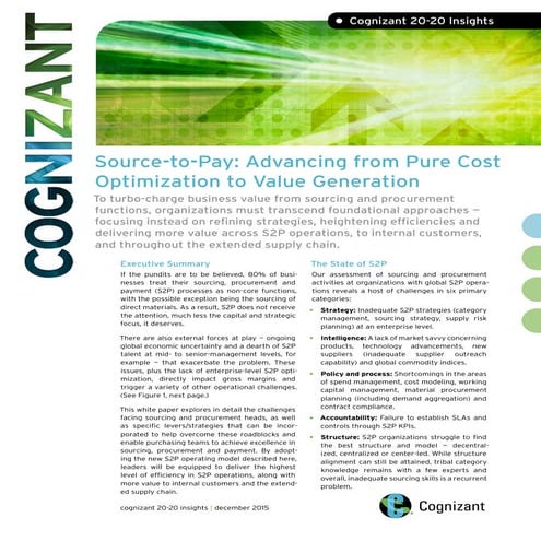 Source-to-Pay: Advancing from Pure Cost Optimization to Value Generation