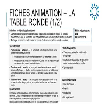 Sources fiche animation table ronde | PPTX
