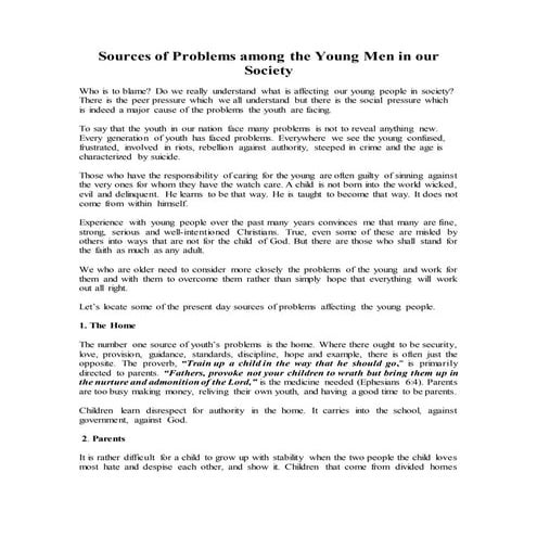 Sources of Problems Among the Young Men in our Society