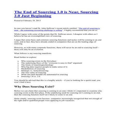 Sourcing 1.0 to sourcing 2.0