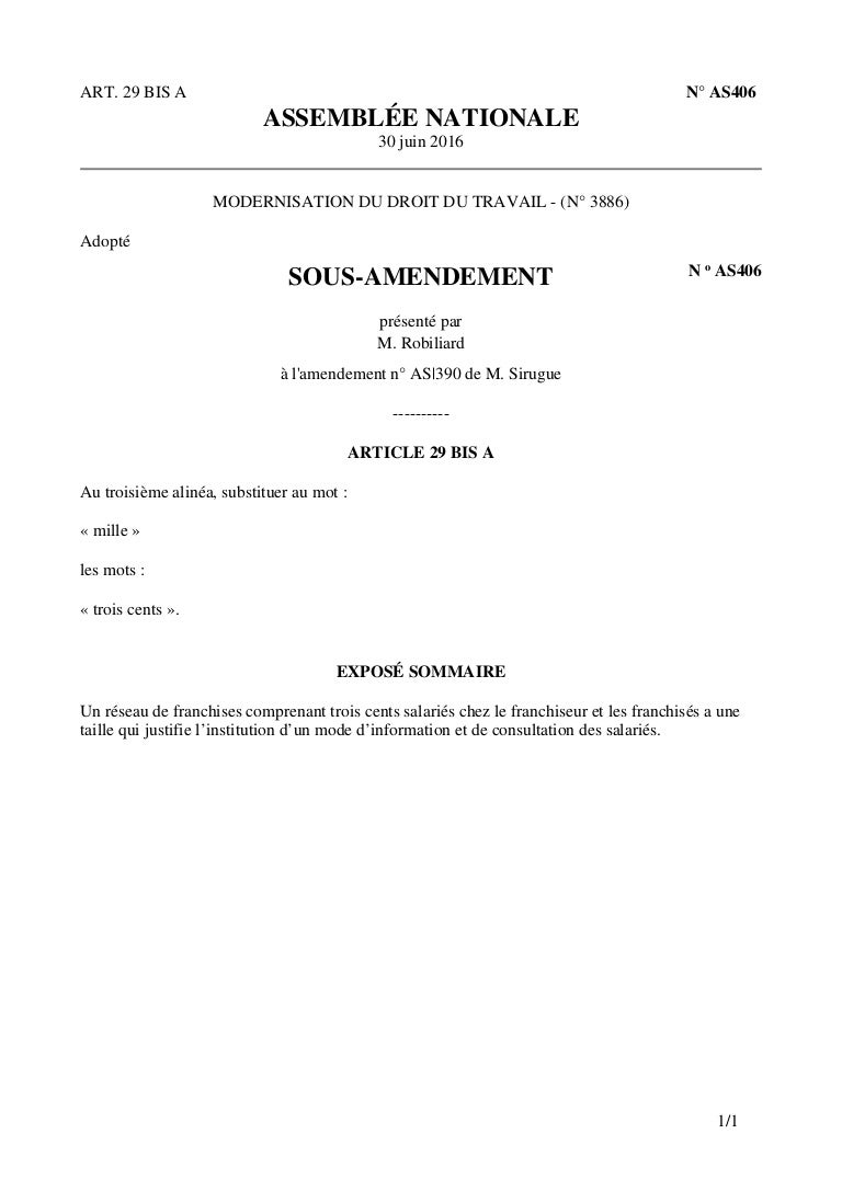 Sous amendement AS406 loi Travail