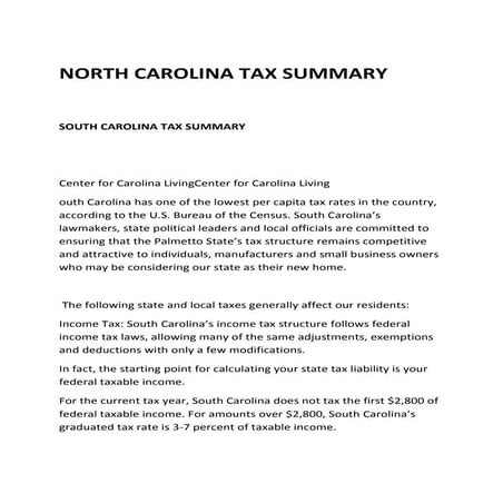  SOUTH CAROLINA TAX SUMMARY