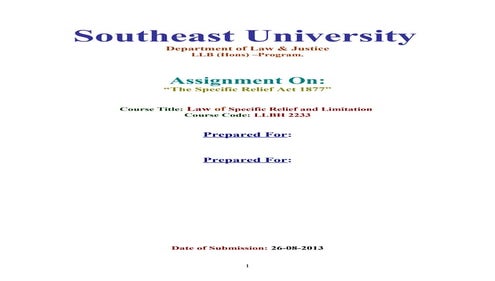 Specific Releif Act 1877