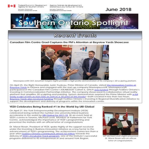 FedDev Ontario's Southern Ontario Spotlight (June 2018)