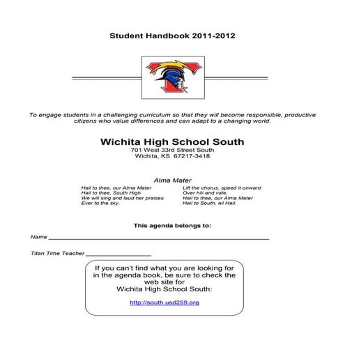South high school student agenda 2011 12