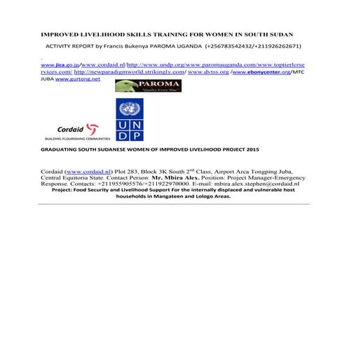 SOUTH SUDAN WOMEN EMPOWERMENT TVET STAKEHOLDERS | PDF