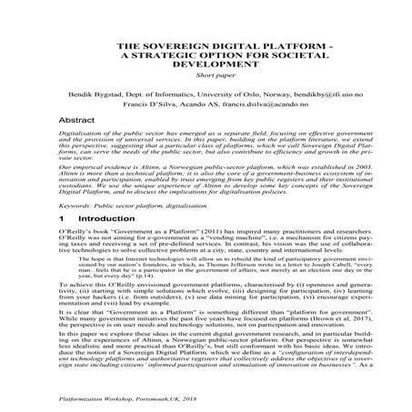 The Sovereign Digital Platform - A Strategic Option for Societal Development