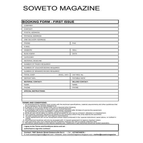 Soweto Magazine booking form for first Issue | PDF
