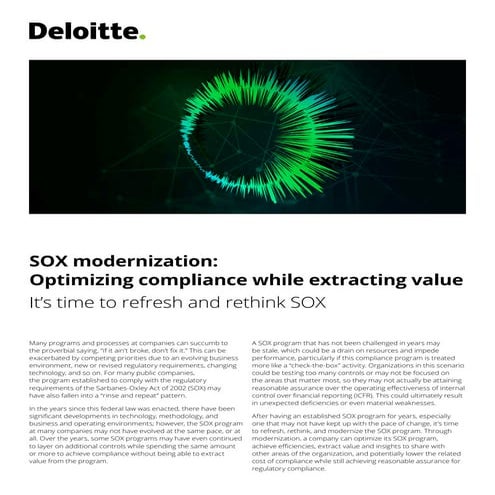 SOX modernization: Optimizing compliance while extracting value