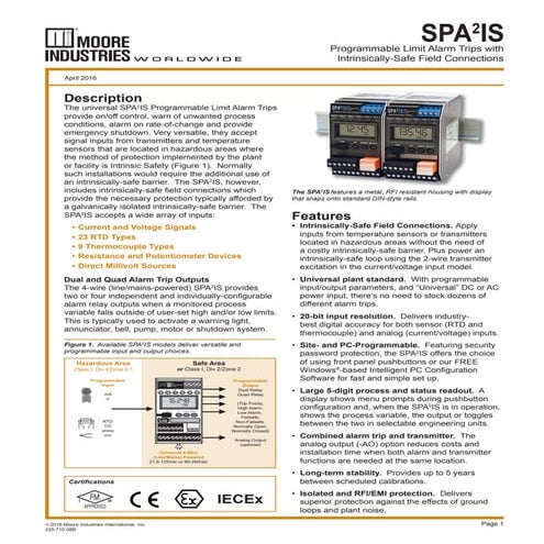Programmable Limit Alarm Trips with Intrinsically-Safe Field Connections