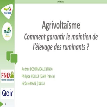 SPACE 2023 Agrivoltaïsme, comment garantir le maintien de l’activité d’élevage 