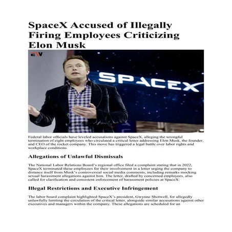 SpaceX Accused of Illegally Firing Employees Criticizing Elon Musk | Enterpri...