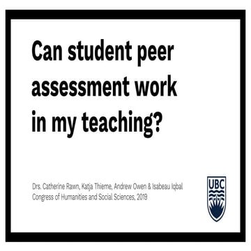 Can student peer assessment work in my teaching? 