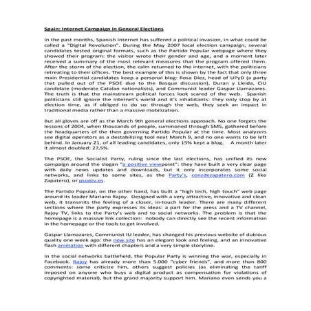 Spain Internet Campaign In General Elections