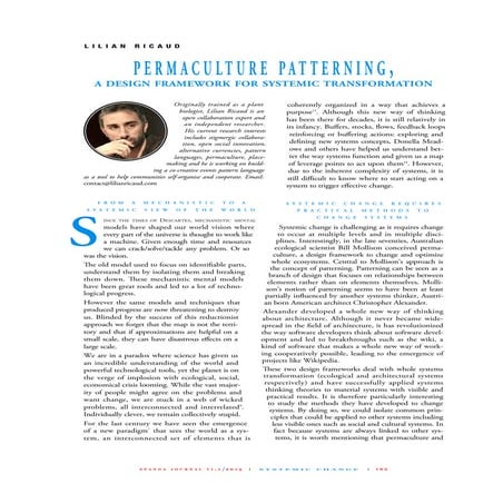 Permaculture Patterning, a design framework for systemic transformation