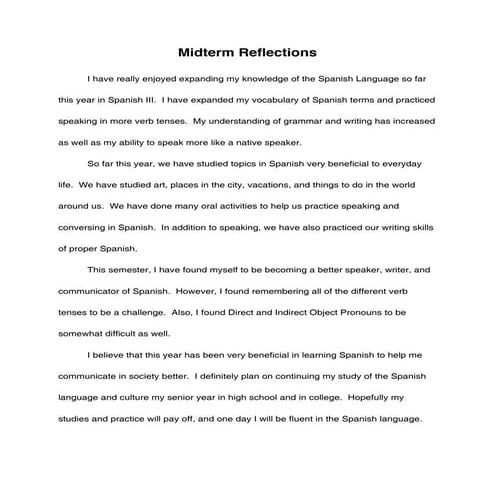 Spanish   midterm reflection essay