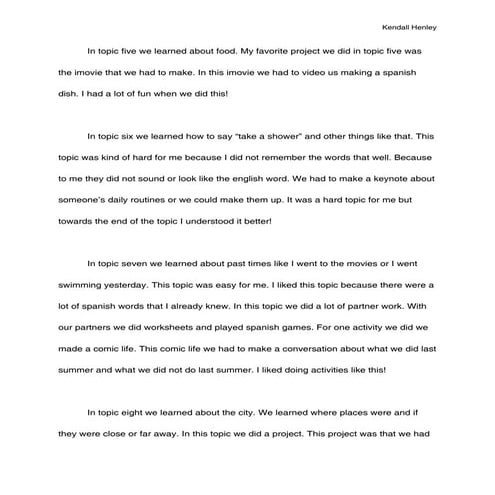 Spanish 2 final reflection