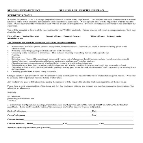 Spanish dept discipline plan