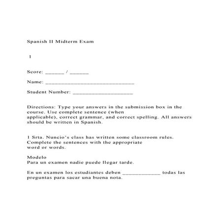 Spanish II Midterm Exam 1 Score ______ _____.docx
