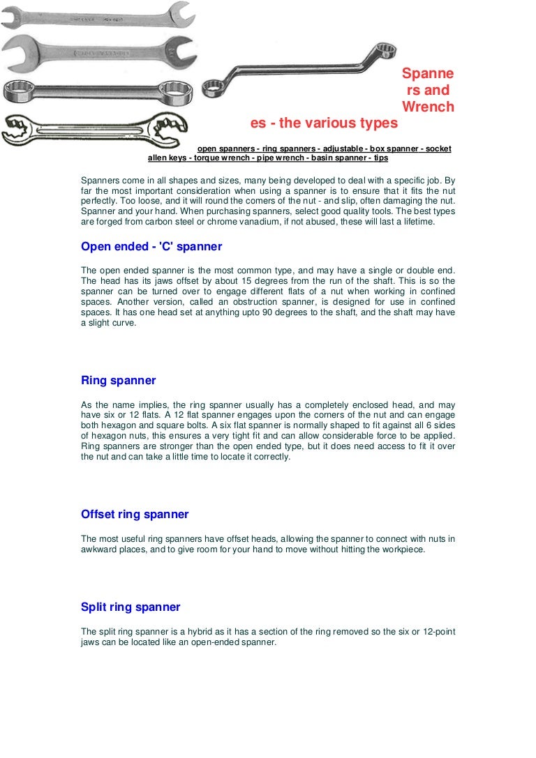 Spanners And Wrenches Spanners And Wrenches