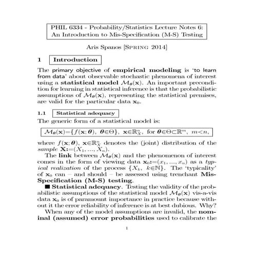 An Introduction to Mis-Speciﬁcation (M-S) Testing