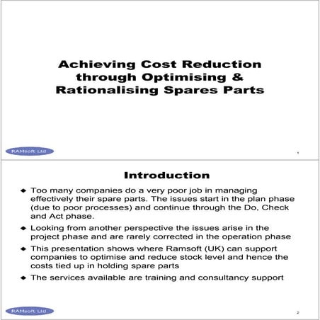 Reducing Costs of Spares and Inventory Levels