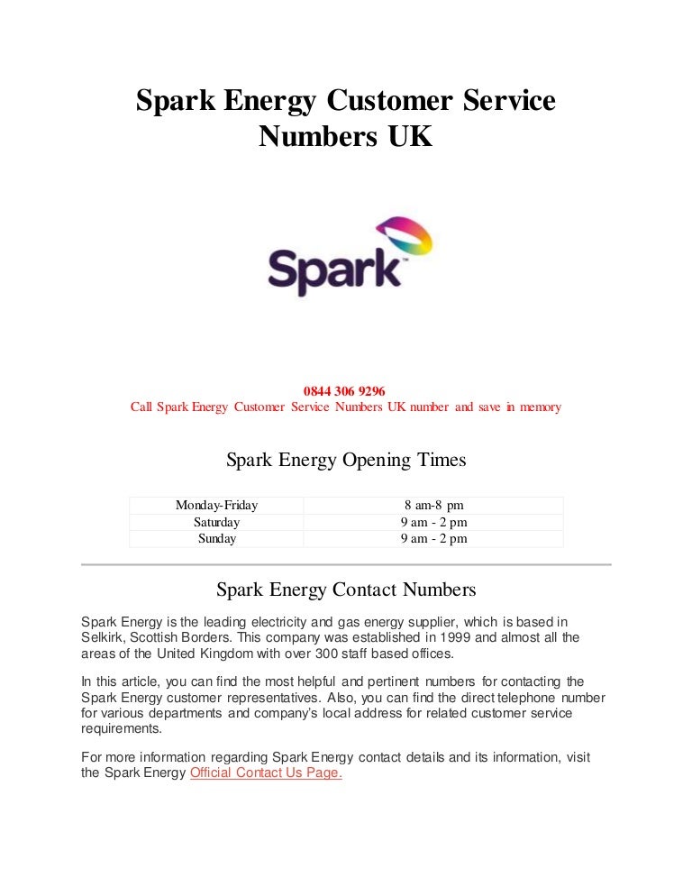 Spark Energy Customer Service Numbers UK