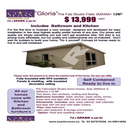 Spark gloria pre fab studio 3 x4  12 sqm