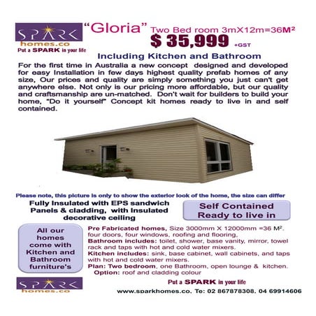Spark gloria pre fab two bed room 3 x12 36 sqm