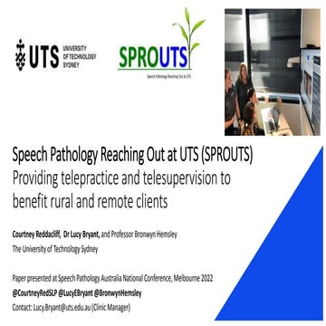 UTS Speech Pathology Telepractice Clinic Presented at SPA 2022
