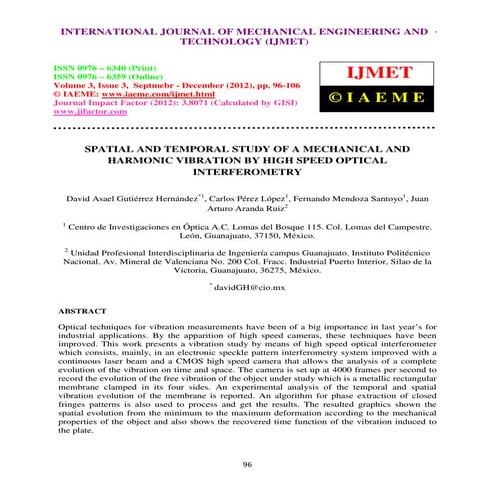 Spatial and temporal study of a mechanical and harmonic vibration by high spe...