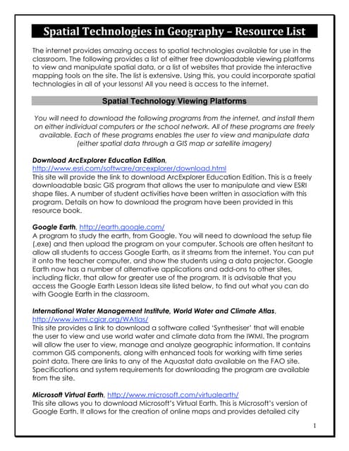 Spatial Technology Resources for Teachers