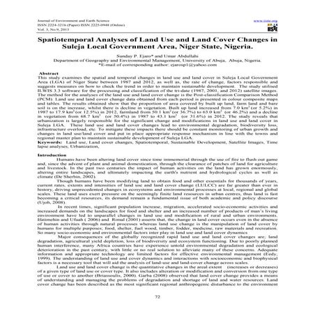 Spatiotemporal analyses of land use and land cover changes in suleja local go...