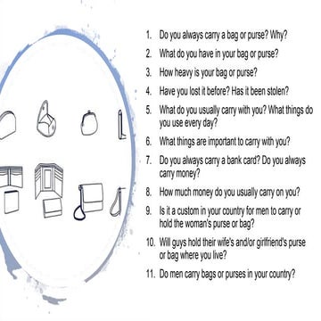 Topic: Bags & Purses-Speaking Questions for Warm-ups