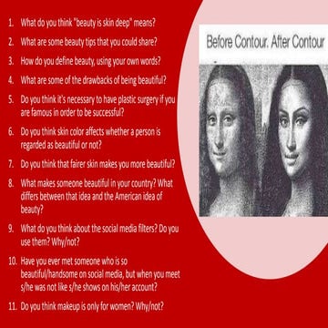 Topic: Beauty Part 2-Speaking Questions for Warm-ups | PPTX