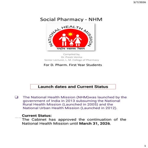 National Health Mission (NHM) of India-Social Pharmacy Chapter 1 Part | PDF