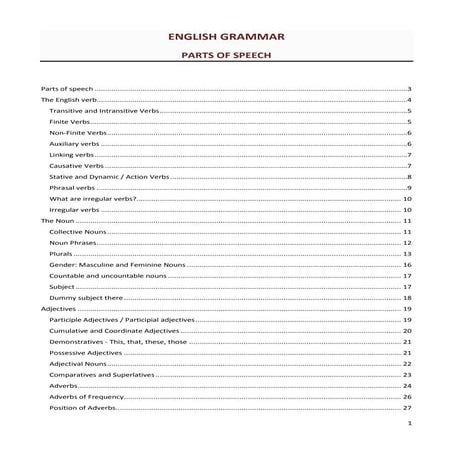 English grammar, parts of speech