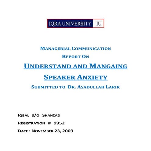 Understanding and Managing Speaker Anxiety by Iqbal