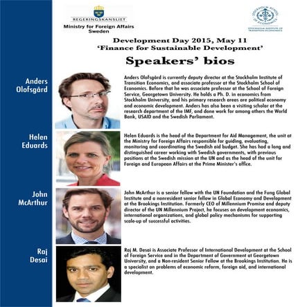 ‘Finance for Sustainable Development’ Speakers’ bios, Development Day 2015, M...