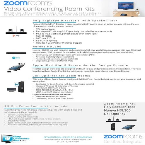 Zoom Rooms Kit from Video Conference Gear featuring the Poly EagleEye Directo...