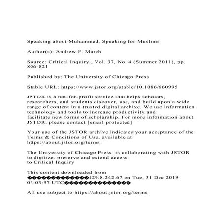 Speaking about Muhammad, Speaking for MuslimsAuthor(s) An.docx