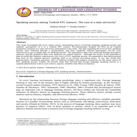 Speaking anxiety among turkish students