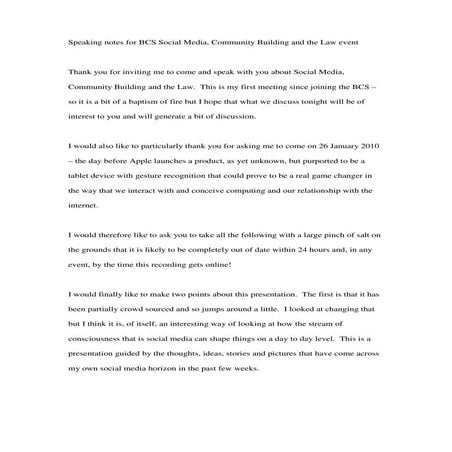 Social Media, Community Building and the Law Speaking Notes
