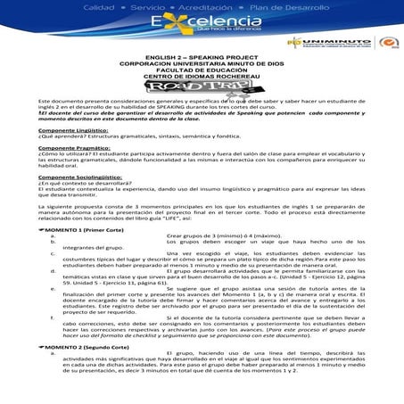 Speaking project english 2 | PDF