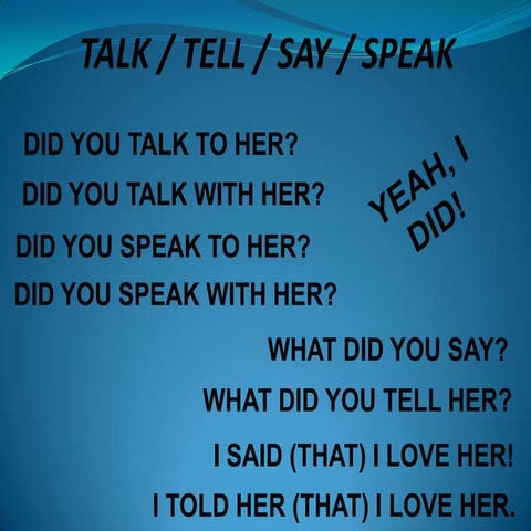 Speak, talk, say, tell