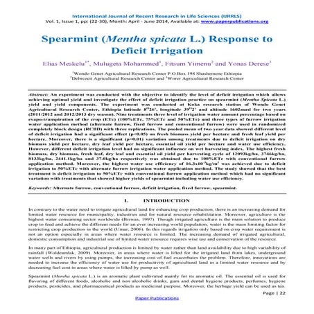 Effect of Deficit Irrigation on Yield and Water Productivity of Onion ...