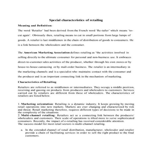 Special characteristics of retailing