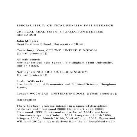 SPECIAL ISSUE  CRITICAL REALISM IN IS RESEARCHCRITICAL RE.docx