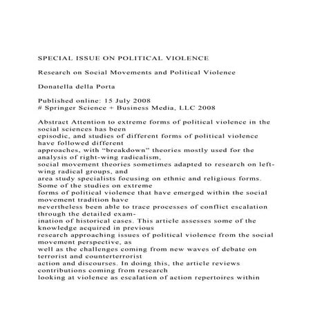 SPECIAL ISSUE ON POLITICAL VIOLENCEResearch on Social Move.docx